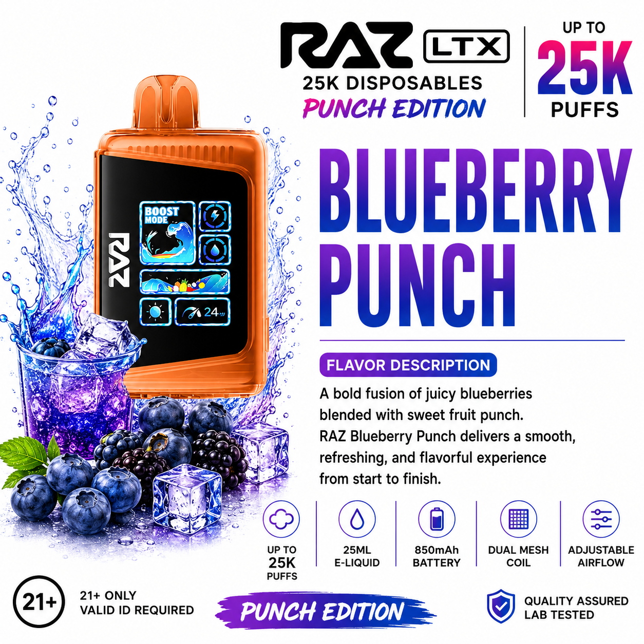 raz blueberry punch flavor OnlineVapeDeals Flavour:(Mint Steezy) Menthol wearable vape system Dual LED Pod Light sweet blue raspberry lemonade